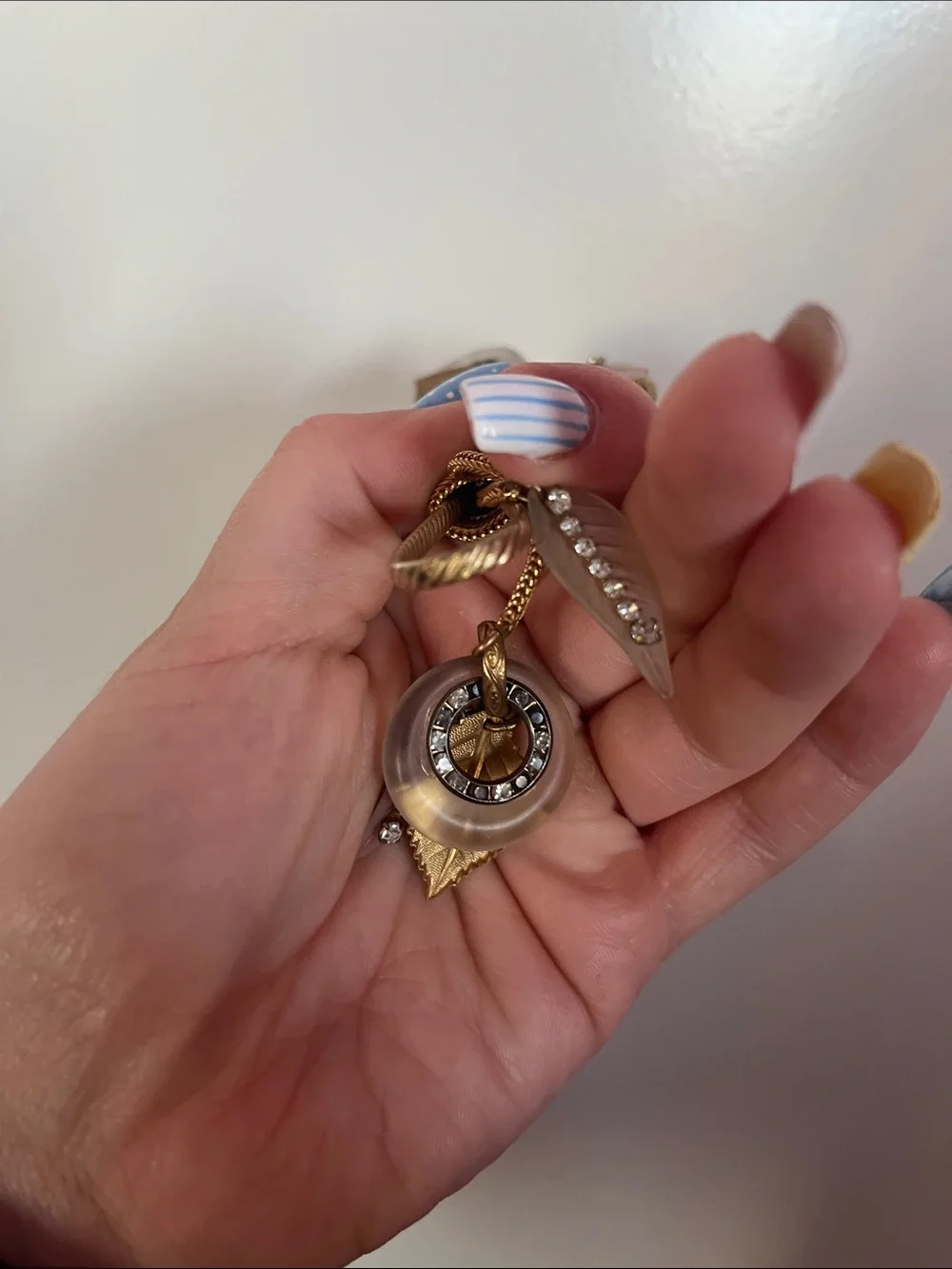 Mini Gold-Tone Floral Drop Mirror with Rhinestone Accents